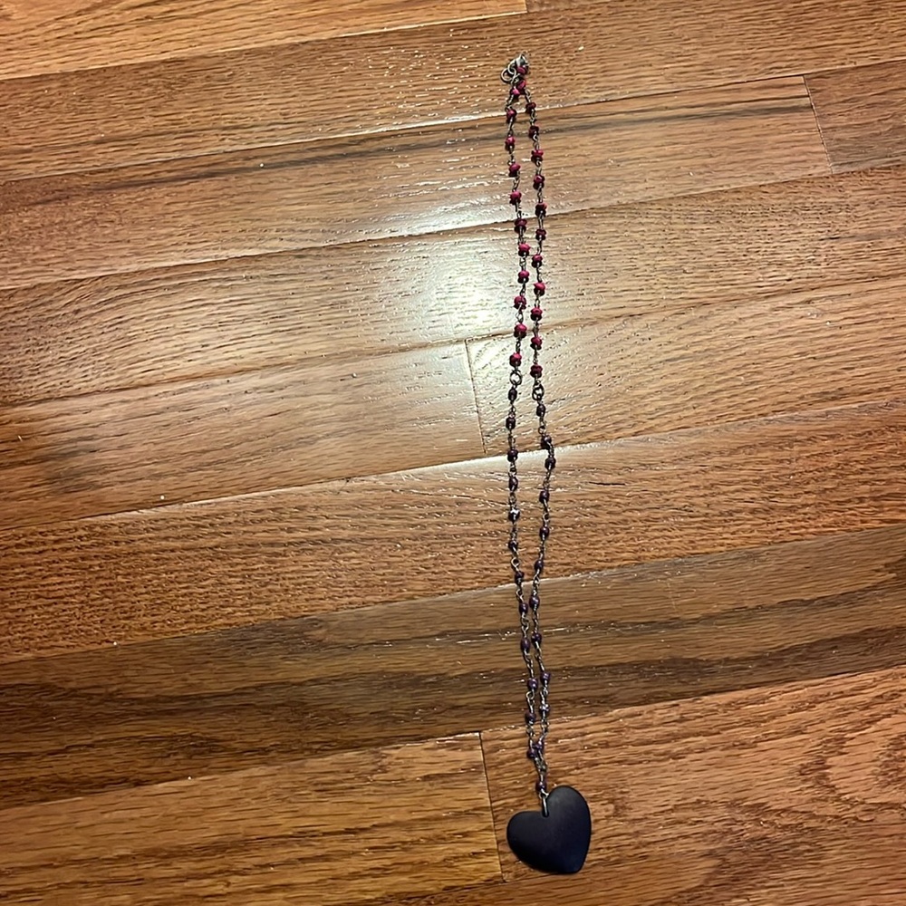 pink and purple beaded heart necklace